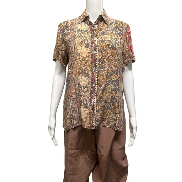 Everlap Vintage 100% Silk Pajama Set Size 8 Shell Buttons Paisley Print - Picture 2 of 8